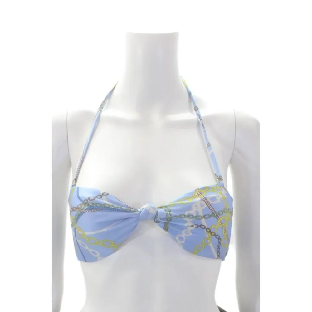 Suboo Womens Chain Print Adjustable Halter Bikini Top Blue Size XXS